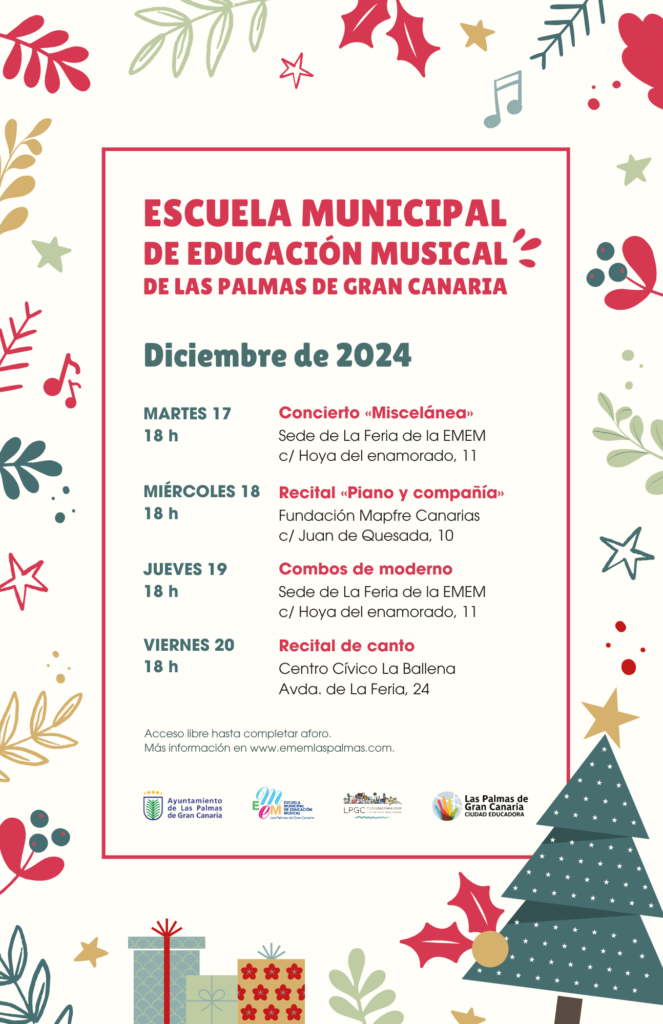 Audiciones diciembre EMEM Die Städtische Schule für Musikerziehung in Las Palmas veranstaltet diese Woche vier Weihnachtskonzerte.